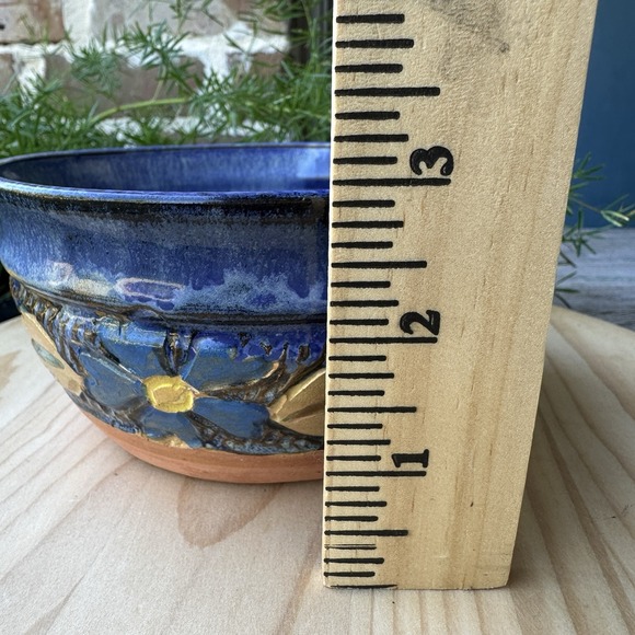 VTG Old River Run Pottery Bowl 5 7/8" Blue Floral Leaves Motif Signed Zaharis - Picture 11 of 11